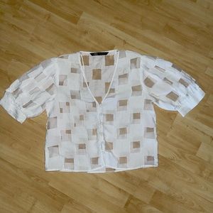 S Zara, white, checkered, button up